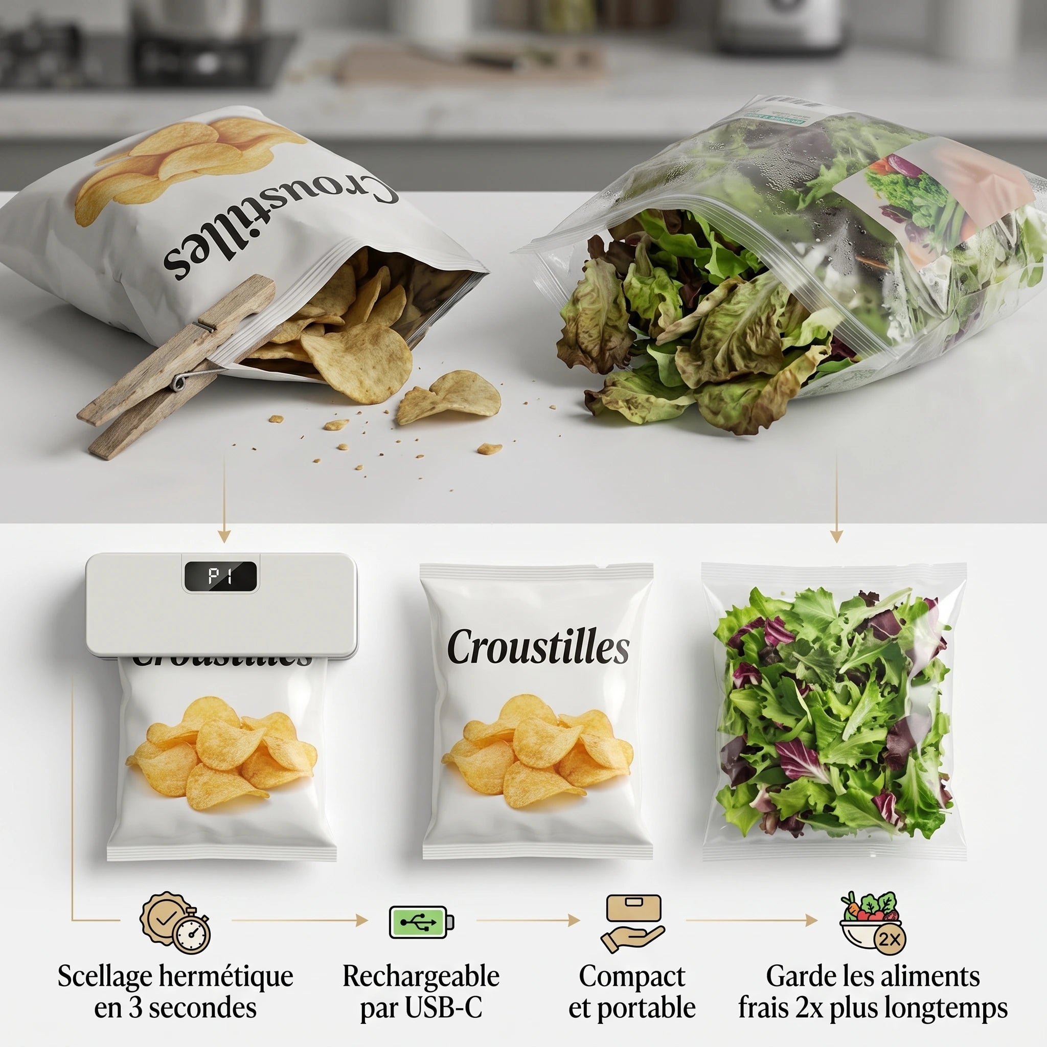French Table™ – Mini Scelleur & Coupe-Sac 2-en-1
