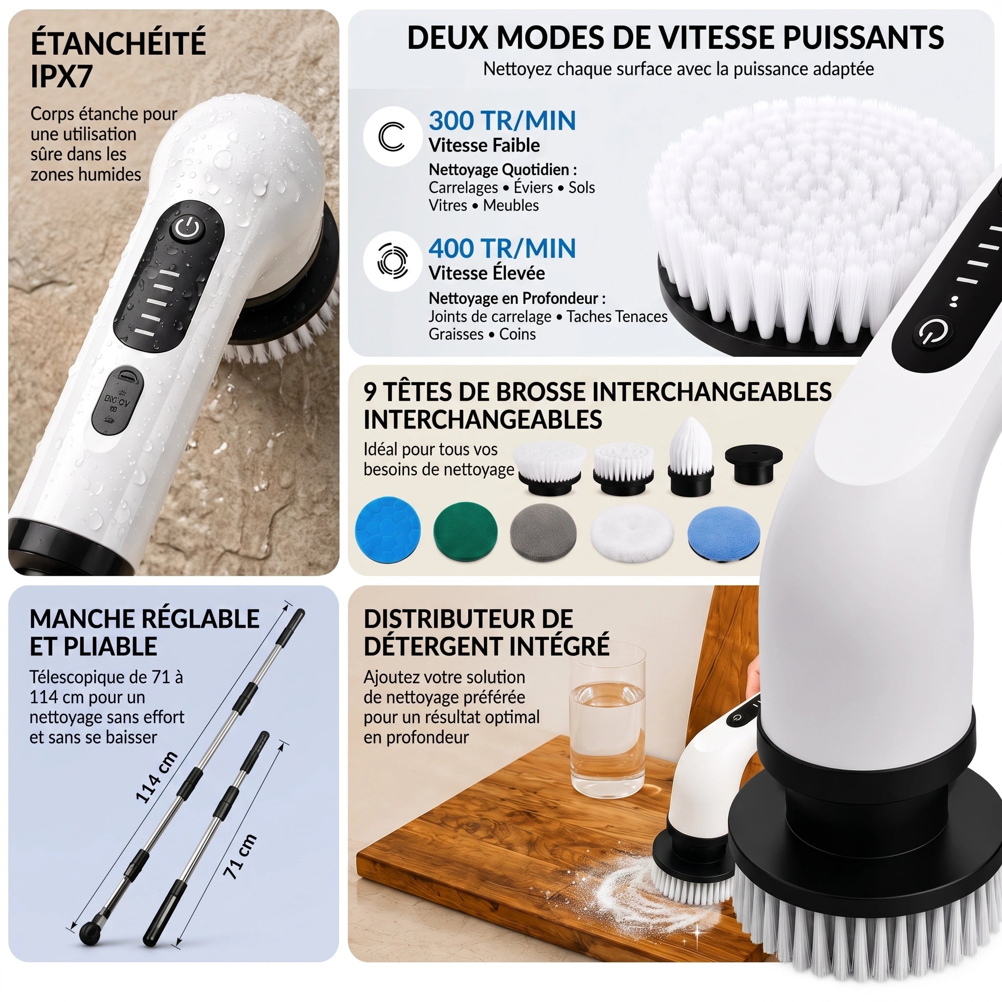 French Table™ – Brosse Électrique Rotative 9 en 1, Rechargeable USB-C