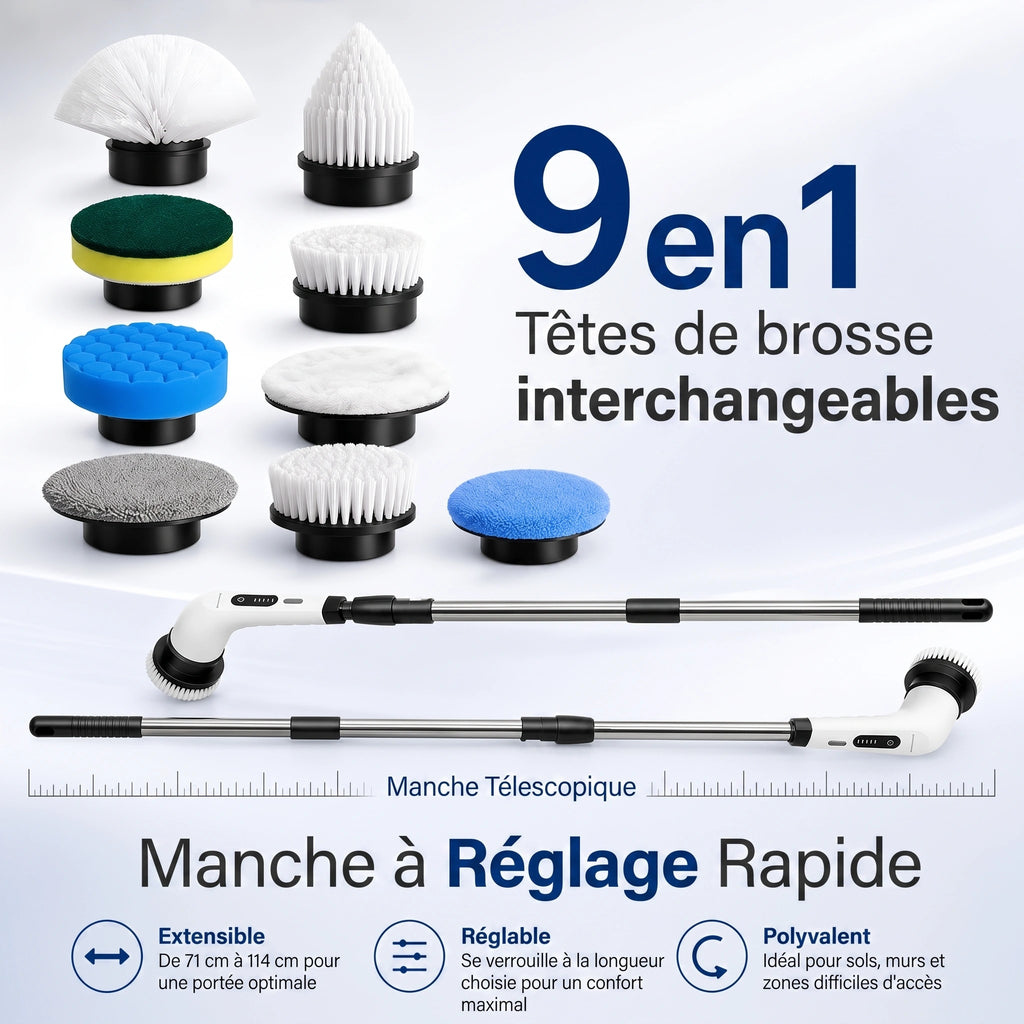 French Table™ – Brosse Électrique Rotative 9 en 1, Rechargeable USB-C
