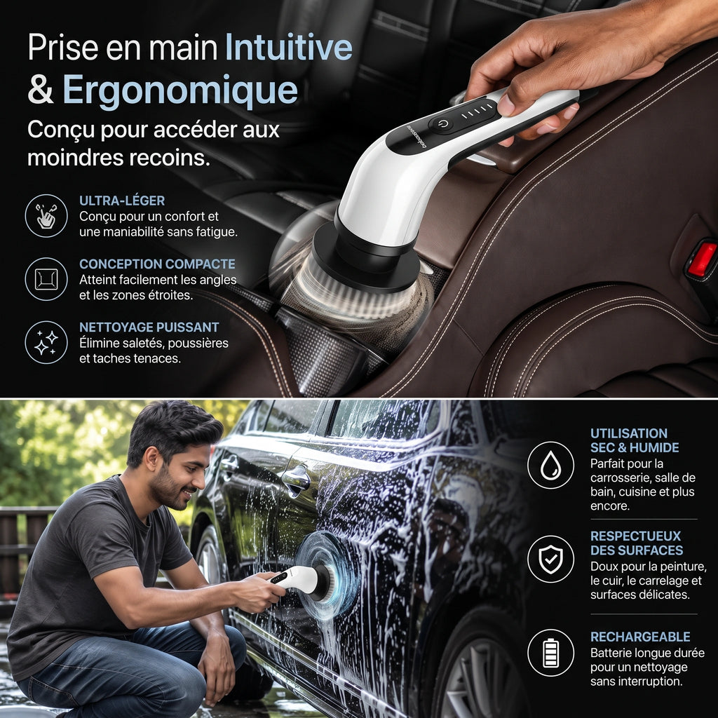 French Table™ – Brosse Électrique Rotative 9 en 1, Rechargeable USB-C