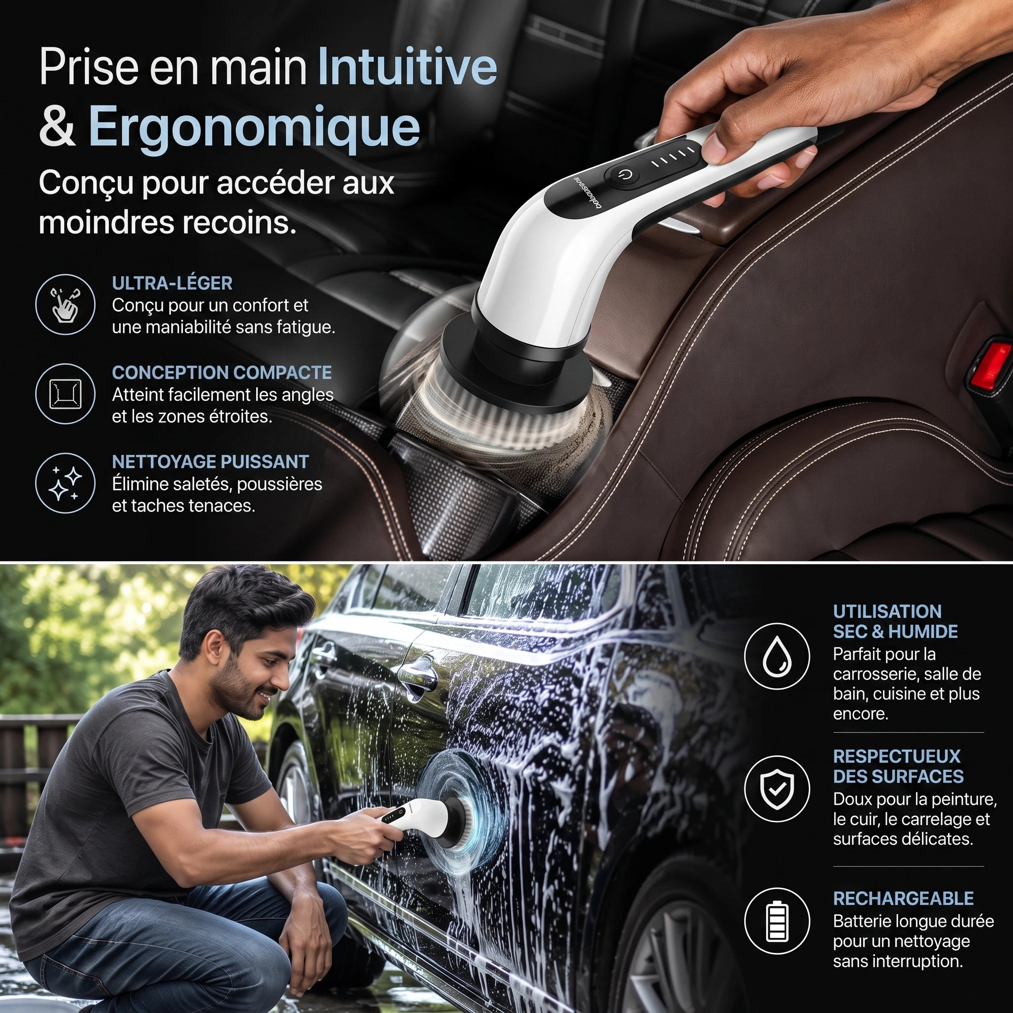 French Table™ – Brosse Électrique Rotative 9 en 1, Rechargeable USB-C