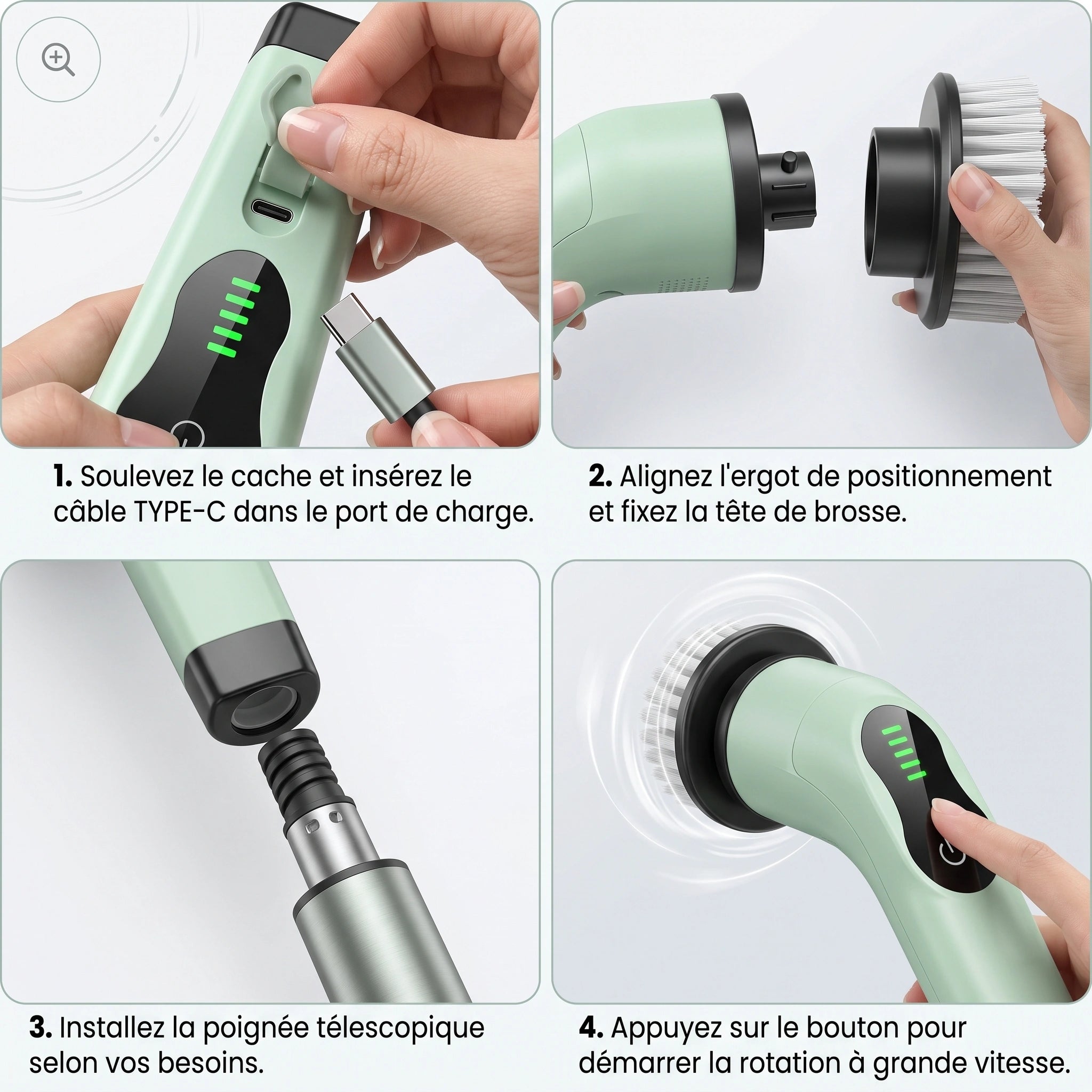 French Table™ – Brosse Électrique Rotative 9 en 1, Rechargeable USB-C